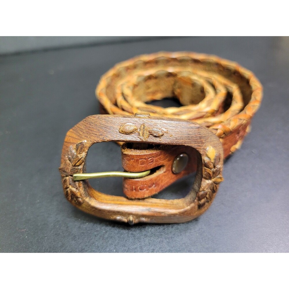 Vintage handmade leather western belt Wooden Belt Buckle